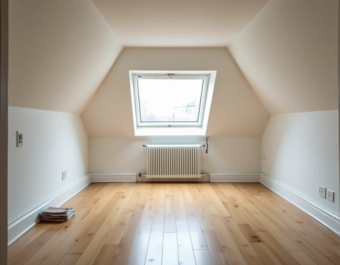 Grenier aménagé en espace habitable avec fenêtre de toit et parquet, représentant un comble soumis à la taxe foncière après déclaration de surface